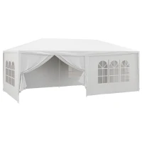Outsunny Tenda de Jardim 583x293 cm Tenda para Festas com 4 Janelas 2 Portas com Fecho de Correr 6 Paredes Laterais  Branco(m-1)