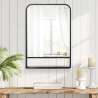 HOMCOM Espelho Decorativo de Parede 70x50cm Espelho Retangular de Metal com Prateleira de Armazenamento Estilo Moderno Preto(m-6)