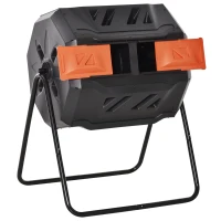 Outsunny 160L 360° Rotating Dual Chamber Composter - Orange(m-1)