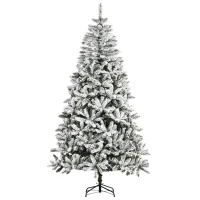 HOMCOM Árvore de Natal Artificial 225 cm com Neve Ignífugo com 1300 Ramos Folhas de PVC Base Dobrável Verde(m-1)