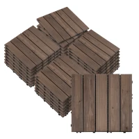 Outsunny Módulo de 27 Deck de Madeira 30x30cm com Área de 2,43 m² Estrados com Sistema de Clic para Balcão Terraço Jardim Marrom Escuro(m-1)