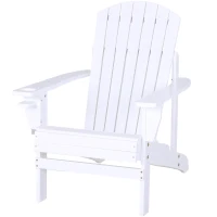 Outsunny Sedia da Giardino Adirondack in Legno Bianco, Con Porta Bicchieri, Impermeabile e Anti-Muffa, 97x72.5x93cm(m-1)