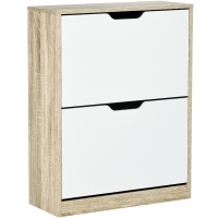 HOMCOM Armário para Sapatos Sapateira de Madeira com 2 Portas Abatíveis 4 Prateleiras de Armazenamento Capacidade 8 Pares de Sapatos para Entrada Corredor Dormitório 62,5x26x81cm Branco e Natural