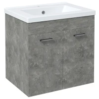 kleankin Móvel Casa de Banho com Lavatório Cerâmico Móvel Casa de Banho de Parede com 2 Portas e Prateleira Ajustável 60x45,5x60 cm Cinza(m-1)