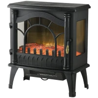 HOMCOM Lareira Elétrica 1000W/2000W com Temperatura Ajustável e Brilho Ajustável para Ambientes 15-30 m² 55x31x58 cm Preto(m-1)