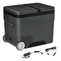 Outsunny Geleira Elétrica de Compressor Portátil 45L Geleira de Carro 12/24V CC com Temperatura de 10℃ a -22℃ Tela LCD Tátil Alças de Transporte e Rodas 63,2x42x50,8cm Cinza(m-1)
