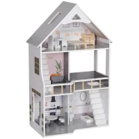 AIYAPLAY Casa de Bonecas com Móveis e Acessórios Casa de Bonecas de Madeira com 3 Andares  53,5x29,1x85,3 cm Multicor(m-1)