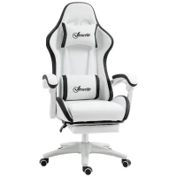 Vinsetto Cadeira Gaming de Couro PU com Altura Ajustável Reclinável 135° e Apoio para os Pés Retrátil 65x65x121-129 cm Branco e Preto(m-13)