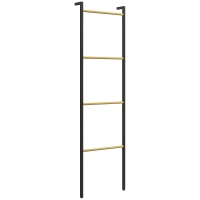 HOMCOM Toalheiro de 4 Níveis Toalheiro Casa de Banho com 4 Barras de Bambu e Estrutura de Aço 49x5,5x167,5 cm Preto e Madeira