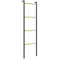 HOMCOM Toalheiro de 4 Níveis Toalheiro Casa de Banho com 4 Barras de Bambu e Estrutura de Aço 49x5,5x167,5 cm Preto e Madeira(m-1)