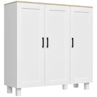 HOMCOM Aparador para Sala de Estar Móvel Buffet com 3 Portas e Prateleiras Ajustáveis 90x30x90 cm Branco e Madeira(m-1)