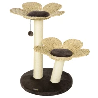 PawHut Árvore Arranhador para Gatos Médios Altura 69cm Torre para Gatos com Cama com Forma de Flor Poste de Sisal e Bola Suspensa para Brincar 50x50x69cm Marrom e Creme(m-11)