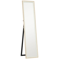 HOMCOM Espelho de Pé 37x157 cm Espelho de Corpo Inteiro com Estrutura de MDF e Suporte Branco e Madeira Clara