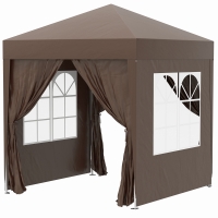 Outsunny Tenda Dobrável 2x2 m  Tenda de Jardim com 4 Paredes Laterais Tecido Oxford 2 Portas 2 Janelas e Bolsa de Transporte Marrom