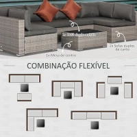 Outsunny Conjunto de Móveis de Jardim de Vime 4 Peças Mesa de Centro Sofá Duplo e 2 Sofás Laterais com Almofadas Amovíveis para Terraço Exterior Cinza(m-7)