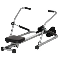 HOMCOM Máquina de Remo Hidráulico Dobrável com 4 Níveis de Resistência Ecrã Digital e Pedal Antiderrapante para Fitness em Casa Aço 129x70x70cm Preto e Prata(m-11)