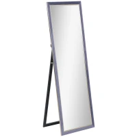 HOMCOM Espelho de Pé 50x150 cm Espelho de Corpo Inteiro com Estrutura em Veludo e Suporte para Sala de Estar Dormitório Cinza(m-1)