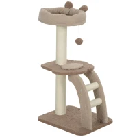 PawHut Arranhador para Gatos Altura 88 cm com Cama Plataforma Bolsa Suspensa Escada e Poste de Juta 48x40x88 cm Marrom Claro(m-1)