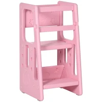 HOMCOM Torre de Aprendizagem para Crianças Banco Infantil com Altura Ajustável para Cozinha Sala de Jantar 47x47x90cm Rosa(m-1)
