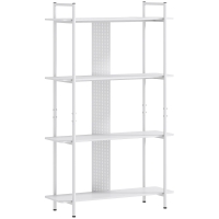 HOMCOM Estante de 4 Níveis Estante para Livros com Painel Perfurado e Estrutura Metálica 100x35x160,5 cm Branco