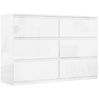 HOMCOM Cómoda com 6 Gavetas de Madeira Cómoda de Dormitório Cómoda Branca Estilo Moderno 112x34x75 cm Branco Brilhante