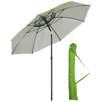 Outsunny Chapéu de Sol de Praia com Teto Duplo Ângulo Ajustável Proteção UV30+8 Varas de Aço e Bolsa de Transporte Ø185x205 cm Verde(m-1)