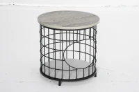 PawHut Mesa de Apoio com 1 Orifício para Gatos Pequenos com Almofada Lavável 40x40x40cm Preto e Cinza(m-1)