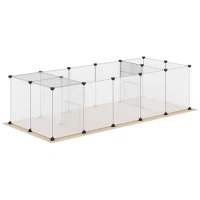 PawHut Recinto para Animais de Estimação DIY com 20 Painéis Recinto para Pequenos Animais Modular 175x70x45 cm Translúcido e Cáqui(m-1)