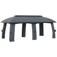 Outsunny Pérgola de Jardim 3x6m com Teto Duplo com 6 Telas Mosquiteiras Zíper e Estrutura de Metal Cinza Escuro