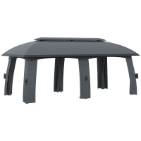 Outsunny Pérgola de Jardim 3x6m com Teto Duplo com 6 Telas Mosquiteiras Zíper e Estrutura de Metal Cinza Escuro(m-1)