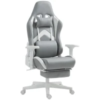 HOMCOM Cadeira Gamimg Reclinável com Apoio para os Pés Retrátil Suporte Lombar e Apoio para a Cabeça 74x73x120-129 cm Cinza Claro e Branco(m-1)