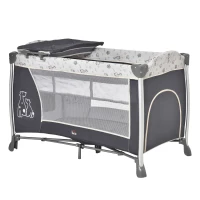 HOMCOM Berço de Viagem Dobrável para Bebés e Crianças até 15kg com 2 Rodas e Bolso Lateral Berço Portátil com Bolsa de Transporte 124x66x77,5cm Cinza(m-10)