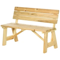Outsunny Panchina da Giardino in Legno 2 Posti a Doghe con Schienale Alto, 116x56x80cm, Colore Naturale(m-10)