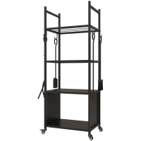 Outsunny Suporte para Lenha com Rodas de 4 Níveis com Pá Escova Atiçador e Tenaz para Interior e Exterior 45x30x118 cm Preto(m-1)