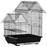 PawHut Gaiola para Pássaros 39x33x47cm com 3 Portas 2 Comedouros 2 Poleiros Baloiço Bandeja Amovível e Alça de Transporte Preto(m-1)