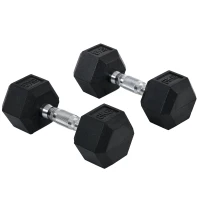 HOMCOM Conjunto de Halteres 16 kg com Barra Metálica e Cabeça Hexagonal Conjunto de Pesos para Treino 30,5x12,7 cm Preto e Prata(m-1)