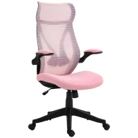 HOMCOM Cadeira de Escritório Giratória com Altura Ajustável Apoio para os Braços Dobráveis e Função Basculante 66x66x113-121 cm Rosa(m-1)