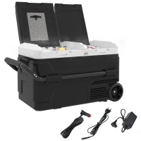 HOMCOM Geleira Portátil 40L com Dupla Zona Refrigeradora para Carro -20℃-20℃ 12 / 24V DC e 100-240V AC com Luz LED 80x47,5x46,6 cm Preto(m-1)