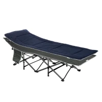 Outsunny Cama de Campismo Dobrável com Almofada Bolso Lateral e Bolsa de Transporte 188x64,5x53 cm Preto e Azul Escuro(m-1)