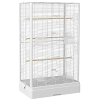 PawHut Gaiola para Pássaros 61x36,5x98 cm com Portas Poleiros Bandeja Removível e Alças para Canários Periquitos Branco(m-1)