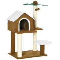 PawHut Árvore Arranhador para Gatos com Casa de Pelúcia Plataforma Poste em Forma de Coqueiro de Sisal 55x40x89cm Marrom(m-1)