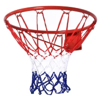 HOMCOM Cesta de Basquetebol de Parede Ø46 cm Aro de Basquetebol com Rede Estrutura Metálica 12 Ganchos para Interior e Exterior Vermelho(m-1)