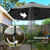 Outsunny Chapéu de Sol Duplo 4x2,2 m Chapéu de Sol para Jardim com Manivela Manual Impermeável e Proteção UV30+ Cinza Escuro(m-5)