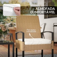 Outsunny Conjunto de Jardim de 3 Peças com 2 Cadeiras e Mesa de Vime com Encosto Ajustável e Bancada de Vidro Bege e Branco(m-6)
