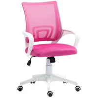 HOMCOM Cadeira de Escritório de Malha Giratória com Altura Ajustável Função Basculante e Apoio para os Braços 57x55x89-109 cm Rosa(m-1)