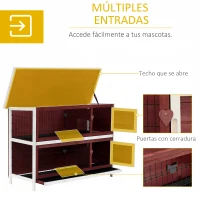 PawHut Coelheira de Madeira Exterior de 2 Níveis Gaiola para Coelhos com Teto Asfáltico 4 Portas e Bandejas Removíveis 136x50x93cm Marrom Avermelhado(m-5)