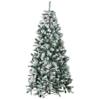 HOMCOM Árvore de Natal Artificial Altura 180 cm Árvore Nevada com 695 Ramos 57 Pinhas e Base de Aço Dobrável Ø104x180 cm Verde(m-1)