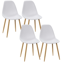 HOMCOM Conjunto de 4 Cadeiras de Sala de Estar Cadeiras de Cozinha com Encosto Alto e Pés de Metal 45x52x85,5 cm Branco e Madeira