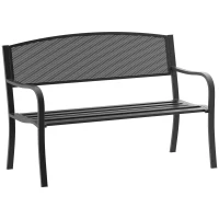 Outsunny Banco de Jardim de 2 Lugares Banco de Exterior com Encosto de Malha de Aço para Pátio Varanda 127x60x87 cm Preto(m-1)