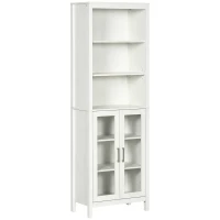 kleankin Armário Alto de Casa de Banho com 2 Portas de Vidro e 3 Prateleiras Armário Auxiliar Estilo Moderno 53x30x162cm Branco(m-1)